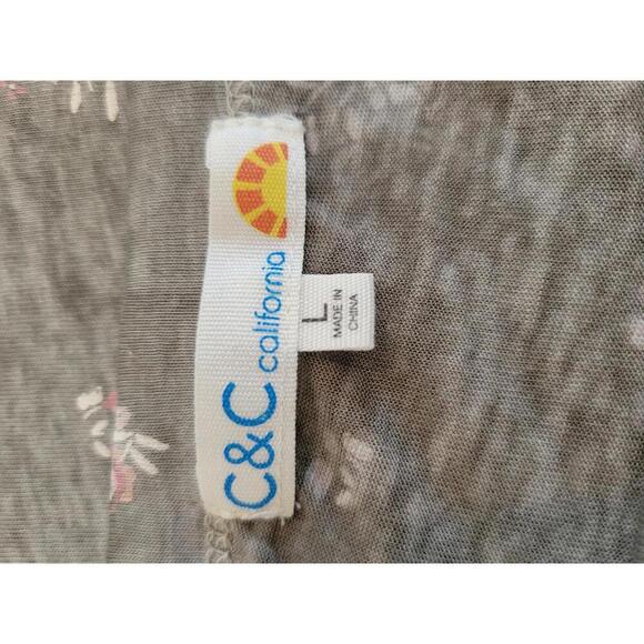 C&C California large grey with pink flowers somewhat sheer tee shirt - Picture 3 of 3